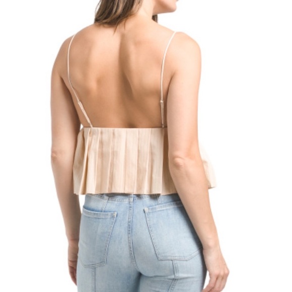 Zara Tan Pink Striped Cropped Pleated Top Size Small - Picture 2 of 12